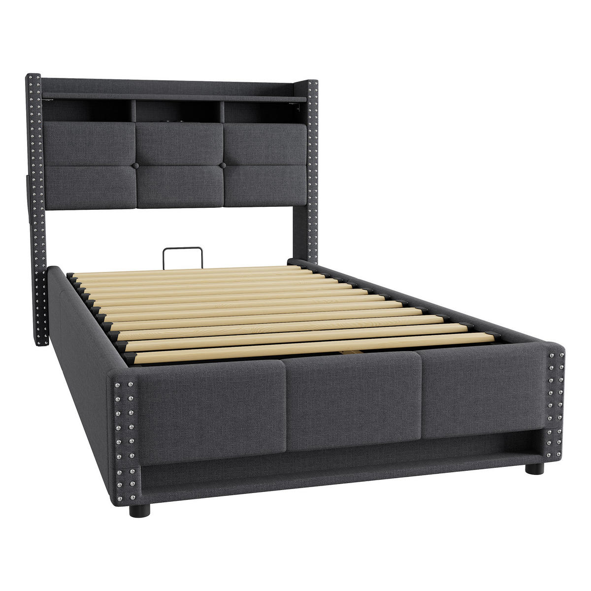 POLSTERBETT 90/200 cm mit Bettkasten Bettgestell in Grau, Leinenbezug, ohne Matratze - Grau, Holzwerkstoff/Textil (90/200cm) - WISHDOR