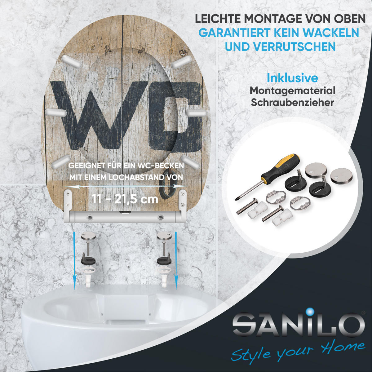 WC-SITZ mit Absenkautomatik & Top Fix Old Style - Braun, Holzwerkstoff (37.7/5.5/48cm) - Sanilo