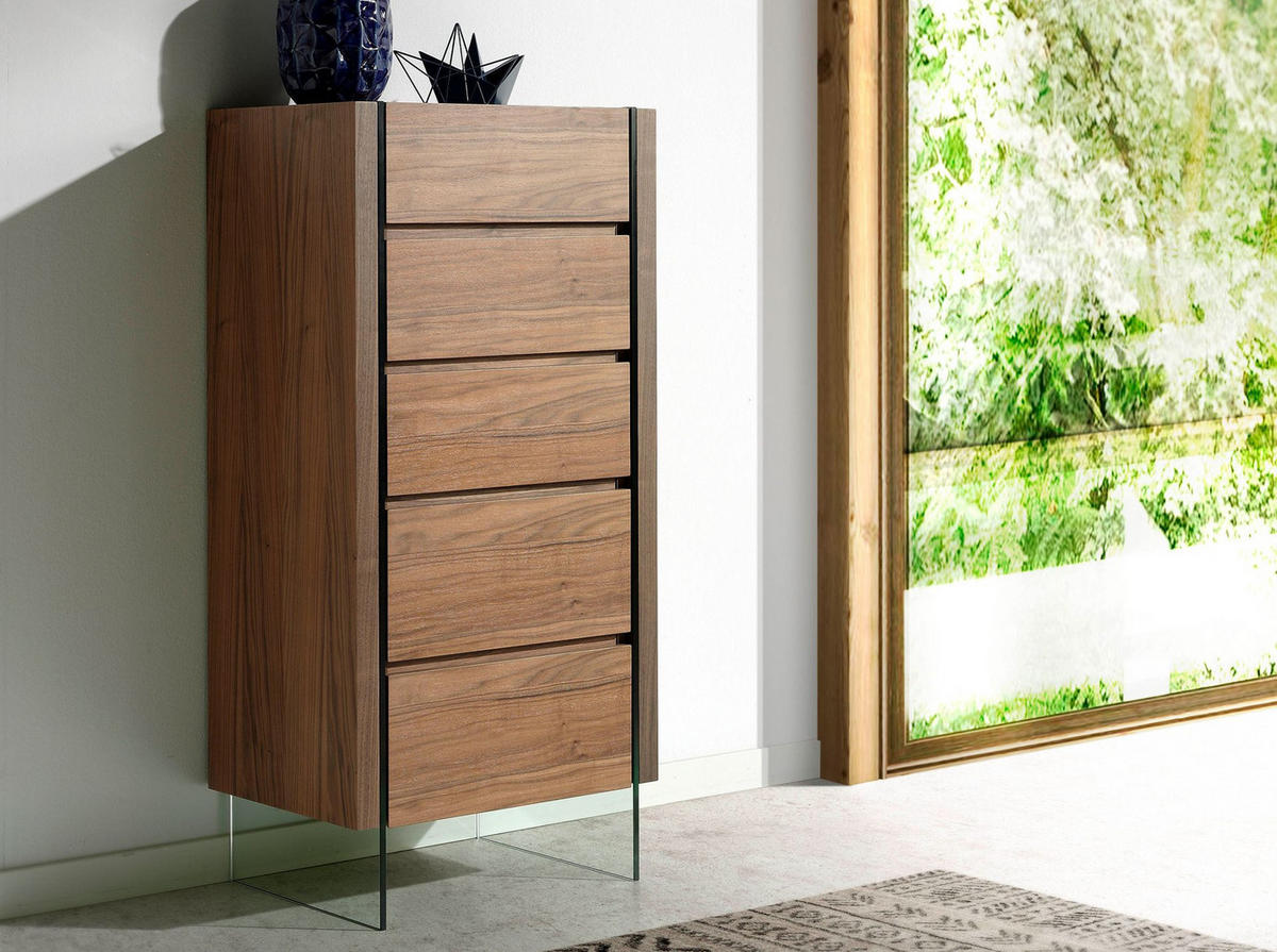 KOMMODE Chiffonier Nussbaum und gehärtetes Glas 58/39/119 cm - Transparent/Walnussfarben, Glas/Holz (58/119/39cm) - ANGEL CERDA