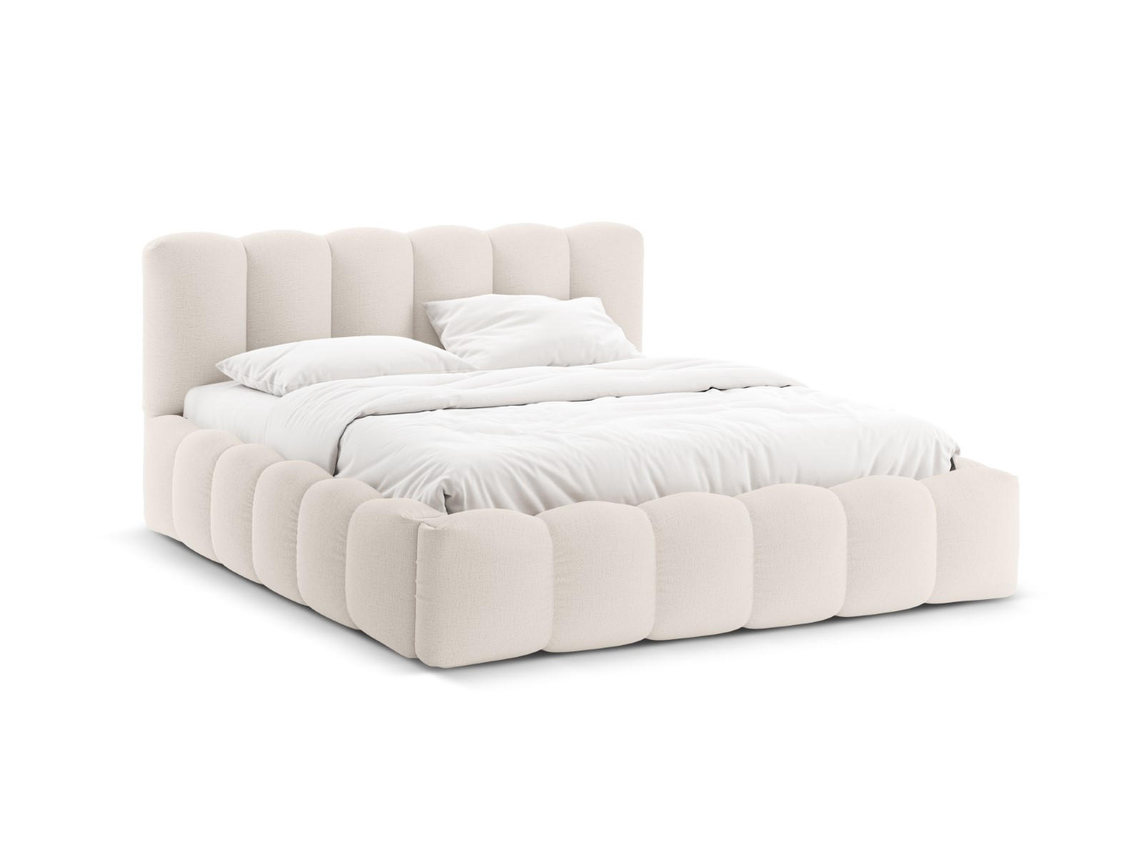 BETT mit Bettkasten und Kopfteil Lupine aus strukturiertem Stoff leichtes beige 180x200cm - Creme, Textil (180/200cm) - Micadoni