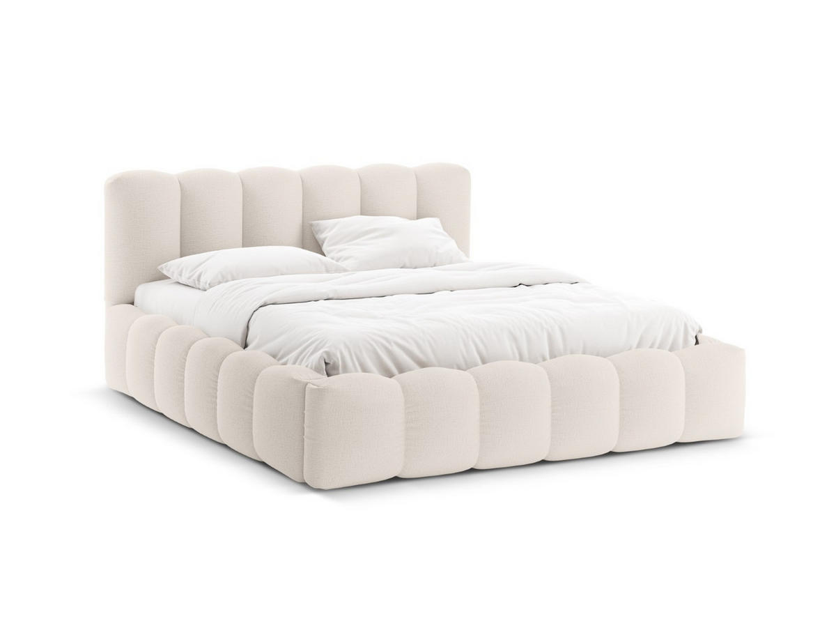 BETT mit Bettkasten und Kopfteil Lupine aus strukturiertem Stoff leichtes beige 140x200cm - Creme, Textil (140/200cm) - Micadoni