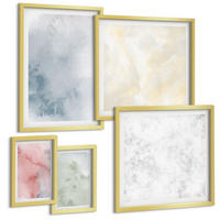 BILDER SET 5er Set - 50x50 cm & 20x30 cm & 40x60 cm Goldrahmen - Aquarellfarben in Pastellfarben - Goldfarben, Kunststoff (40/60cm) - TULUP