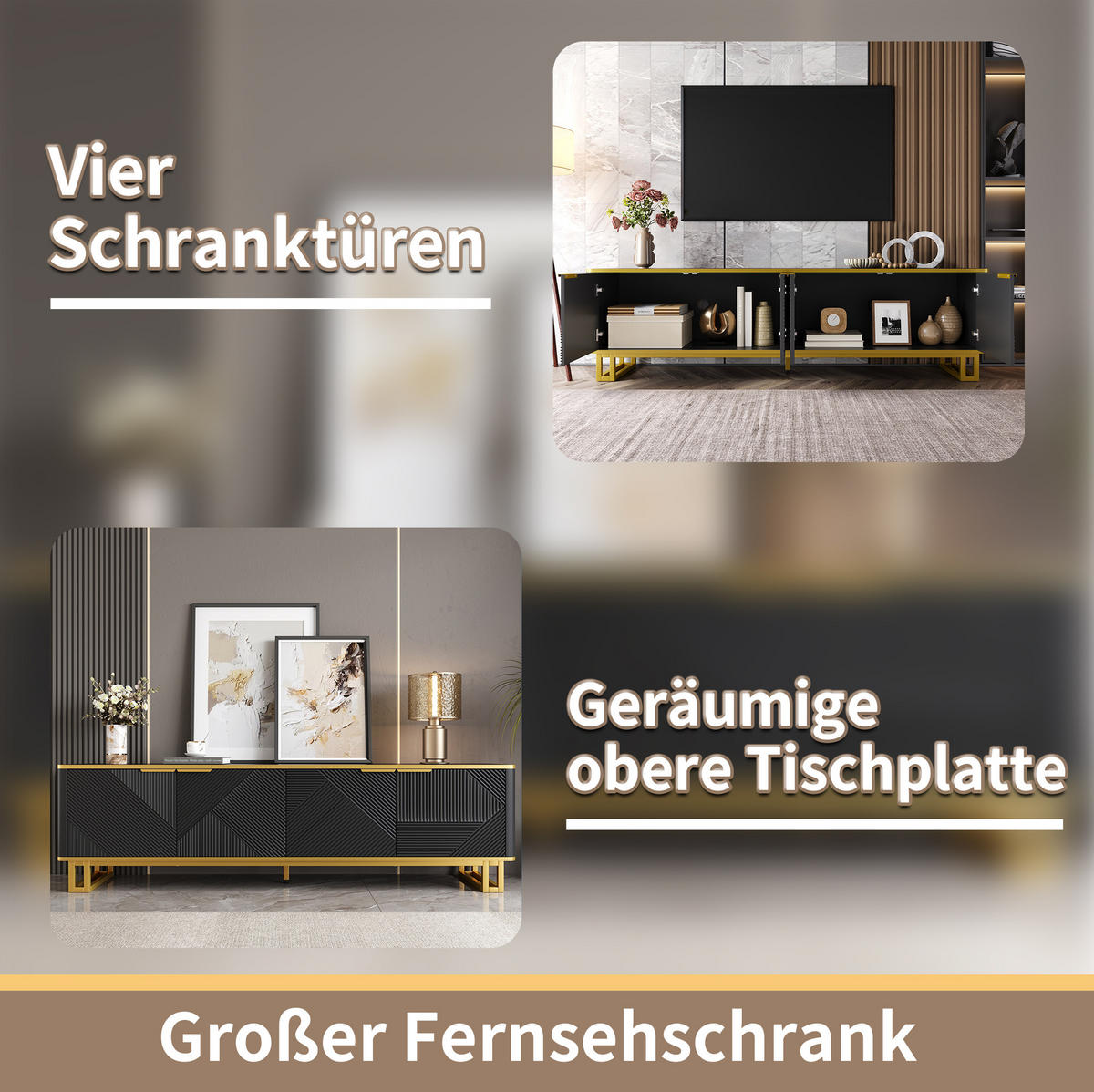 TV-SCHRANK 160cm 4 Türen geometrisch modern Stauraum - Schwarz, Holzwerkstoff (37.5/48/160cm) - FLIEKS