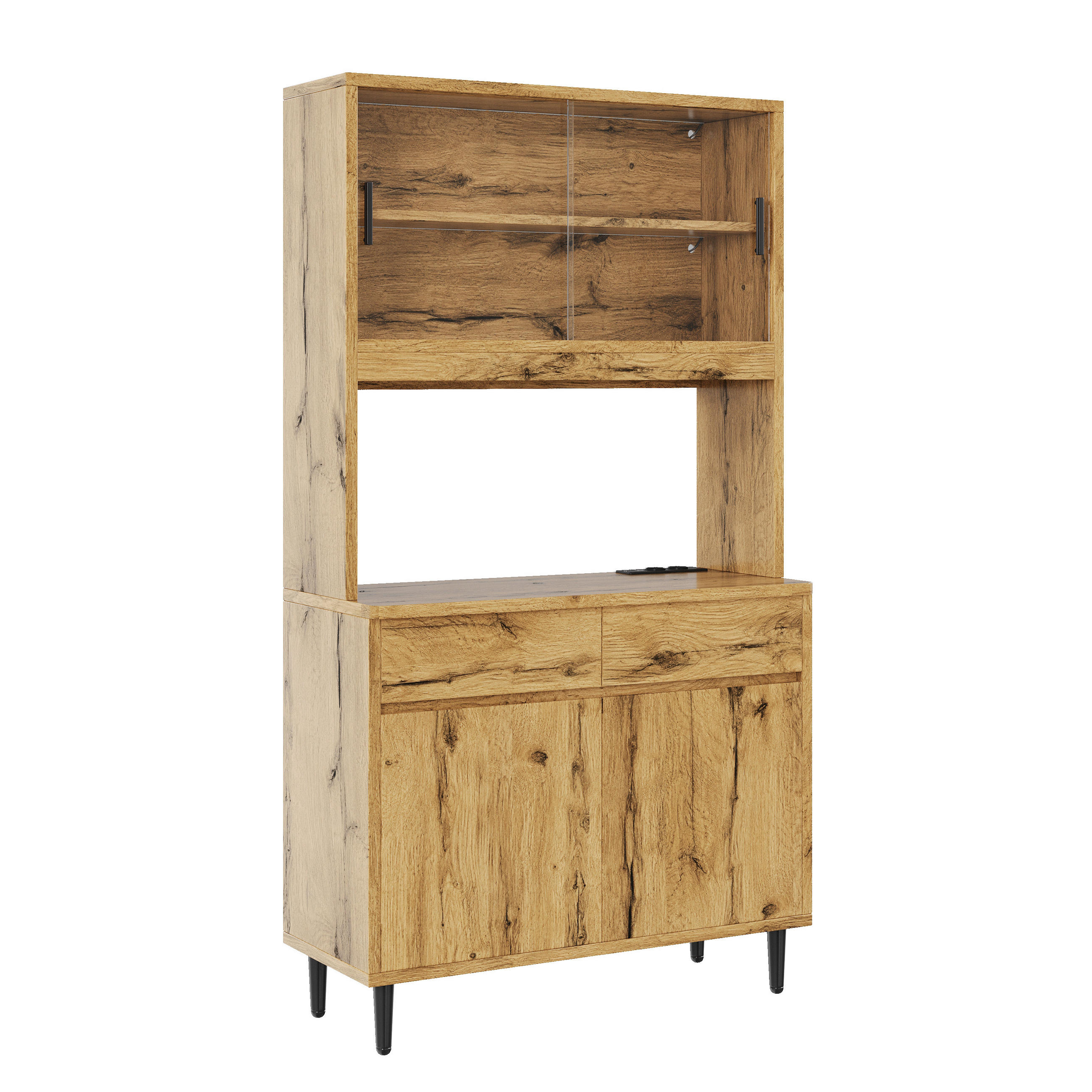 BUFFETSCHRANK DE-38600 100/40/185 cm LED-Beleuchtung und integrierte Steckdose Eiche - Eichefarben, Holzwerkstoff (100/185/40cm) - ComfortXL