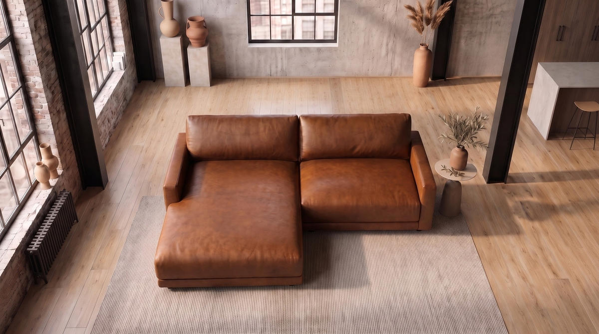 ECKSOFA MARLIN Braun Lederfaserstoff - Dunkelbraun/Schwarz, Leder/Kunststoff (262/168cm) - KAWOLA