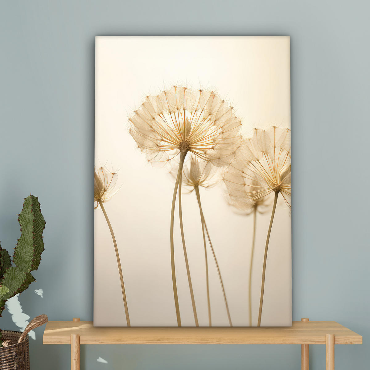 LEINWANDBILD Sonnenlicht - Löwenzahn - Botanisch - Blumen Wanddeko Schlafzimmer 60x90 cm - Creme, Textil (60/90cm) - MuchoWow