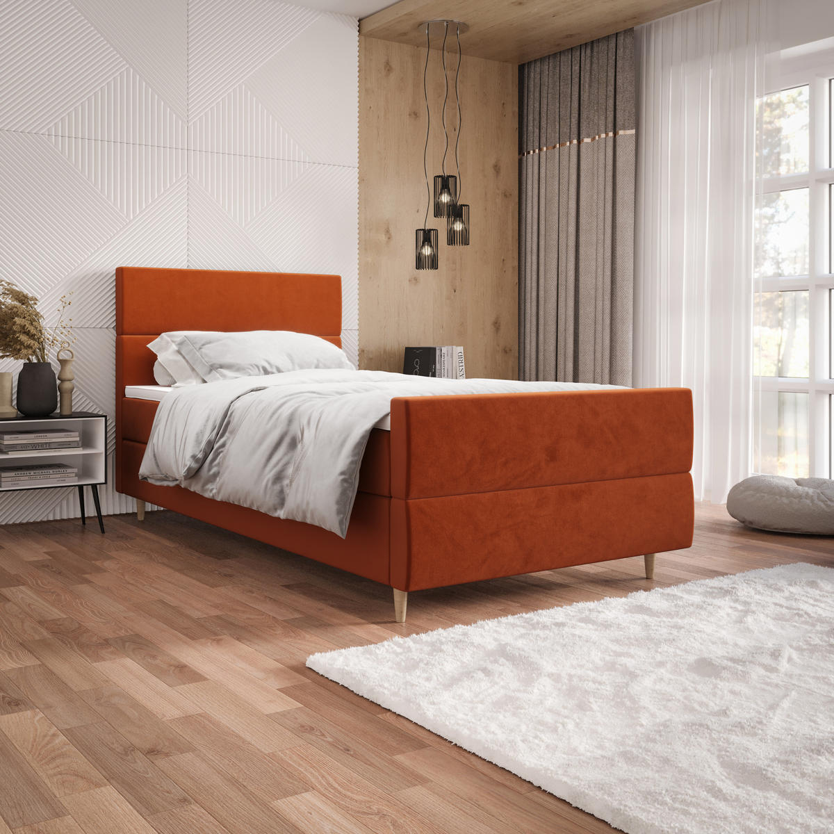 BOXBETT FLO PLUS 90x200 Itaka 01, mit Matratze H3 und Topper, Braun - Braun, Holz/Textil (90/200cm) - Bedante