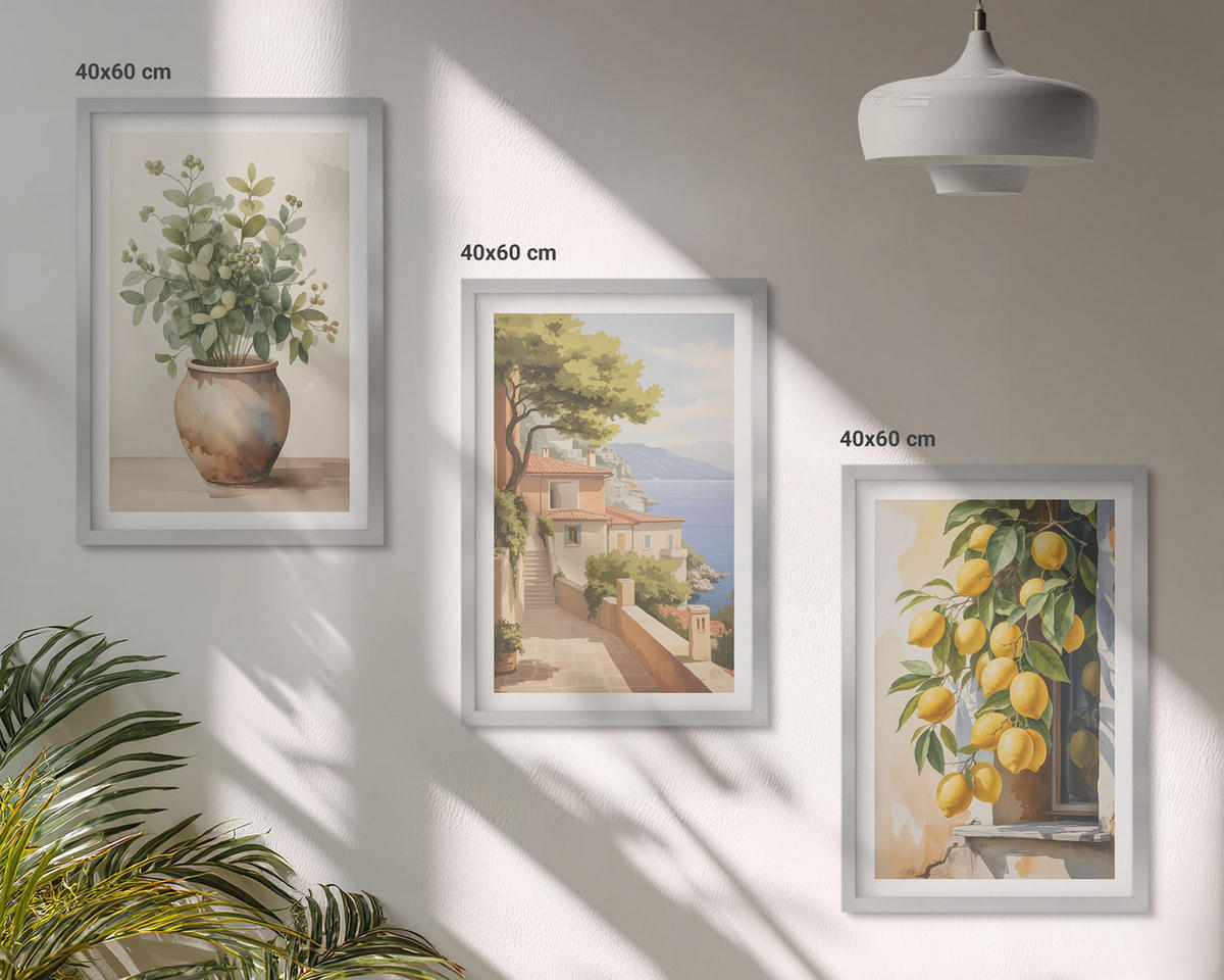 BILDER SET 3er Set - 40x60 cm Silberner Rahmen - Blumen in einer Vase, ein Meer aus Zitronen - Silberfarben, Kunststoff (40/60cm) - TULUP
