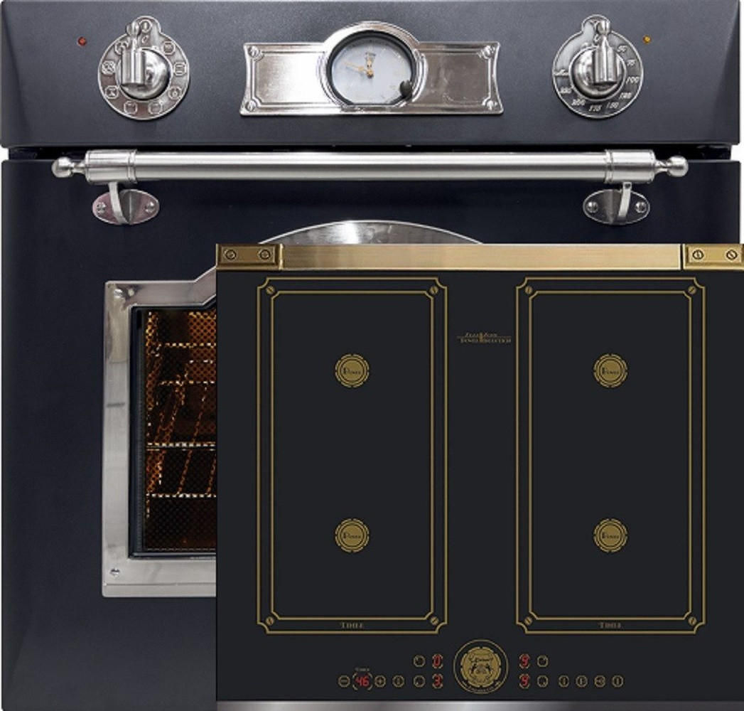 BACKOFEN-SET Elektro Einbau Backofen 60 cm EH 6355 Em Sil+KCT 6745 AD Induktionskochfeld 60 cm - Schwarz, Metall (59.4/59.4/56.6cm) - Kaiser Küchengeräte