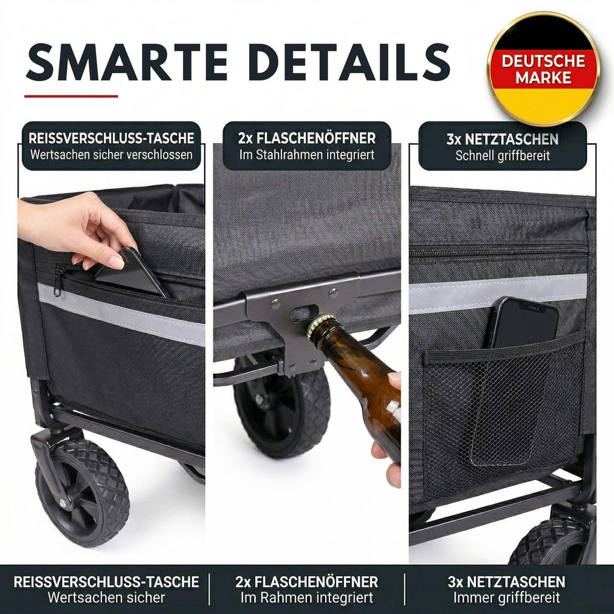 BOLLERWAGEN faltbar 120L - Schwarz, Kunststoff (47/94/86cm) - Albatros