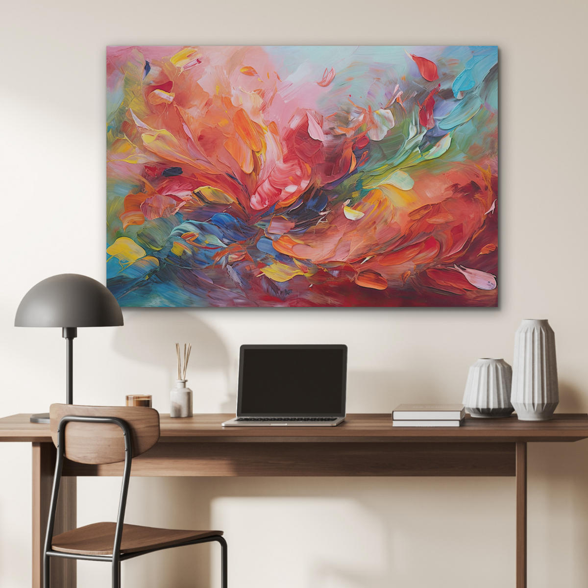 AKUSTIKBILD Ölgemälde - Kunst - Abstrakt - Farbenfroh Wandbild Wohnzimmer 100x70 cm - Altrosa, Textil (100/70/0.9cm) - MuchoWow