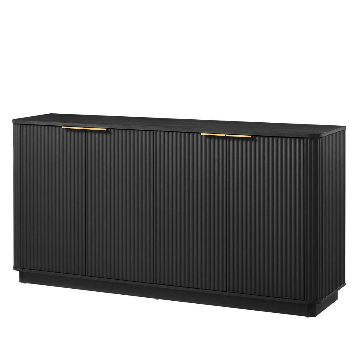 SIDEBOARD aus MDF 160x40x80 cm Schwarz mit 4 Türen und viel Stauraum in Wellenoptik - Schwarz, Holzwerkstoff (160/80/40cm) - Modfu