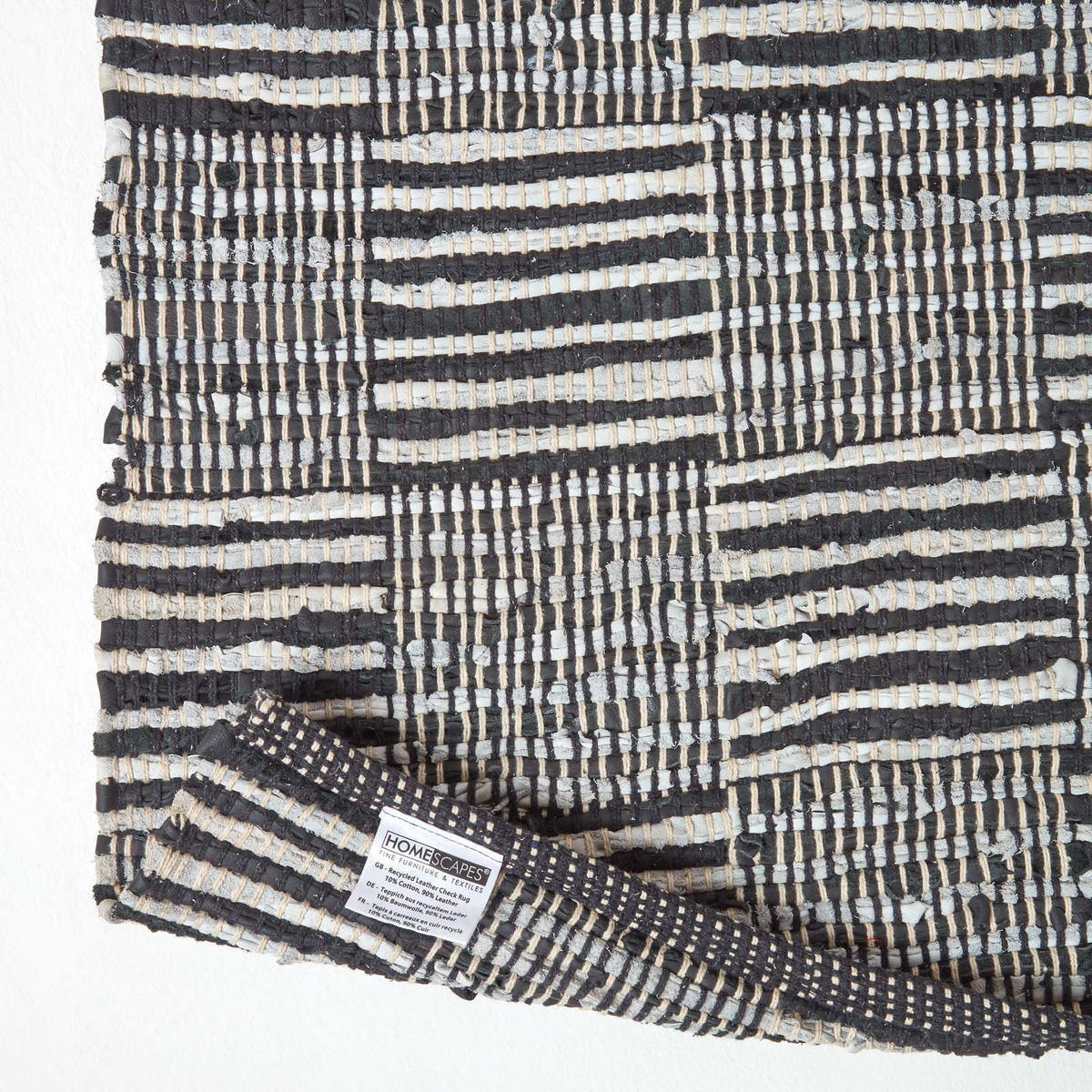 LEDERTEPPICH-LÄUFER geometrisch mit Webmuster 66/200 cm - Schwarz, Leder (66/200cm) - Homescapes