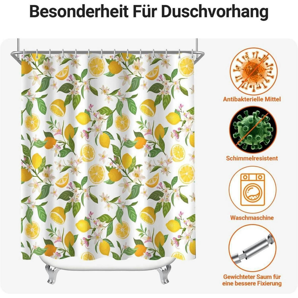DUSCHVORHANG Zitronenblätter 150 x 200 cm - Multicolor, Textil (150/200cm)