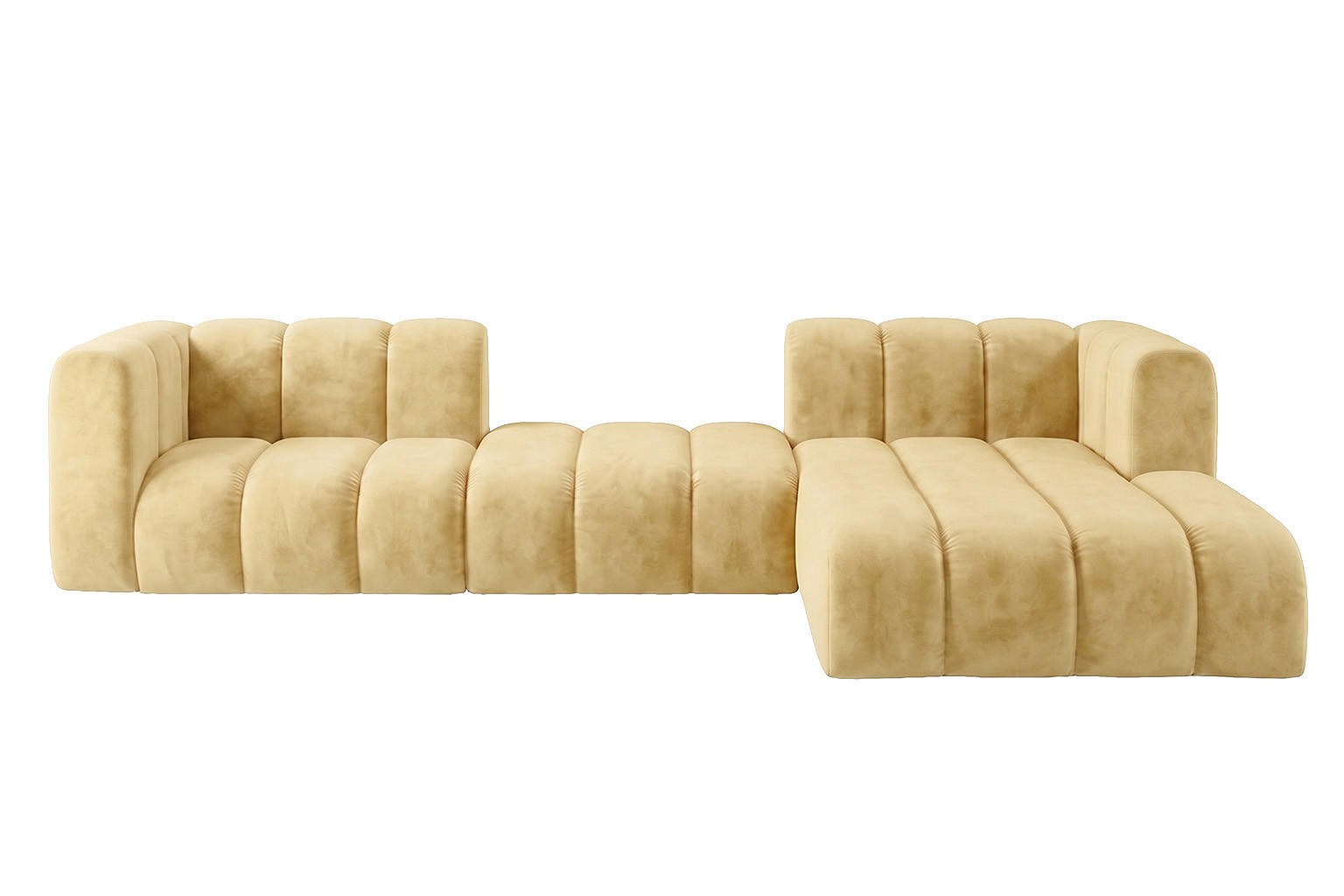 ECKSOFA Modulares In L-Form, Velvet-Stoff Riviera, Buttergelb, Rechts, GRAND 319 cm - Hellgelb, Holz (319/175cm) - Kaiser Möbel