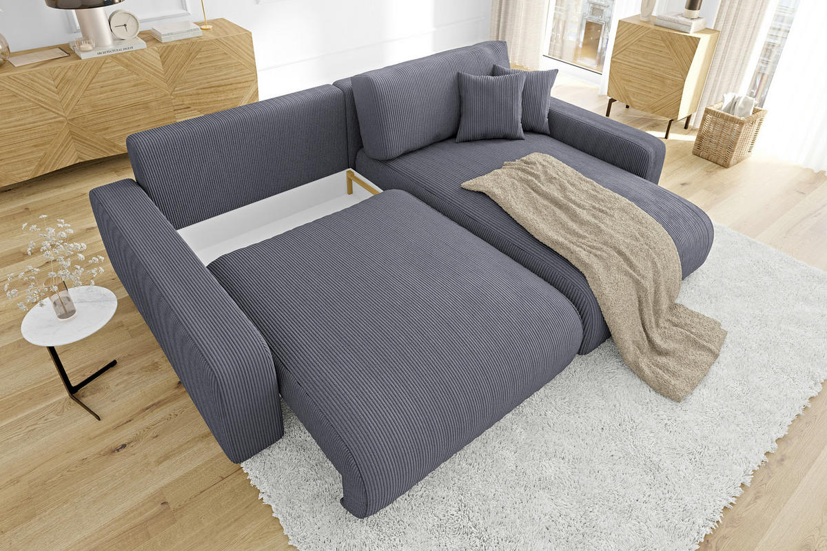 ECKSOFA Emma Grau Cord - Ottomane rechts - Grau, Textil (234/170cm) - S-Style Möbel