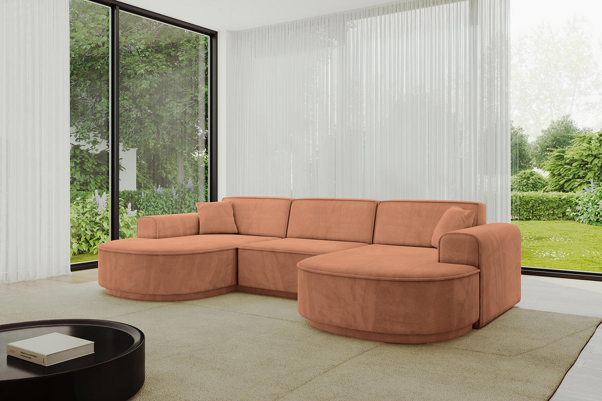WOHNLANDSCHAFT MARI-U1-v3 - 303x171x83 cm Orange Velours - Schwarz/Orange, Holzwerkstoff/Kunststoff (303/83/171cm) - ALTDECOR