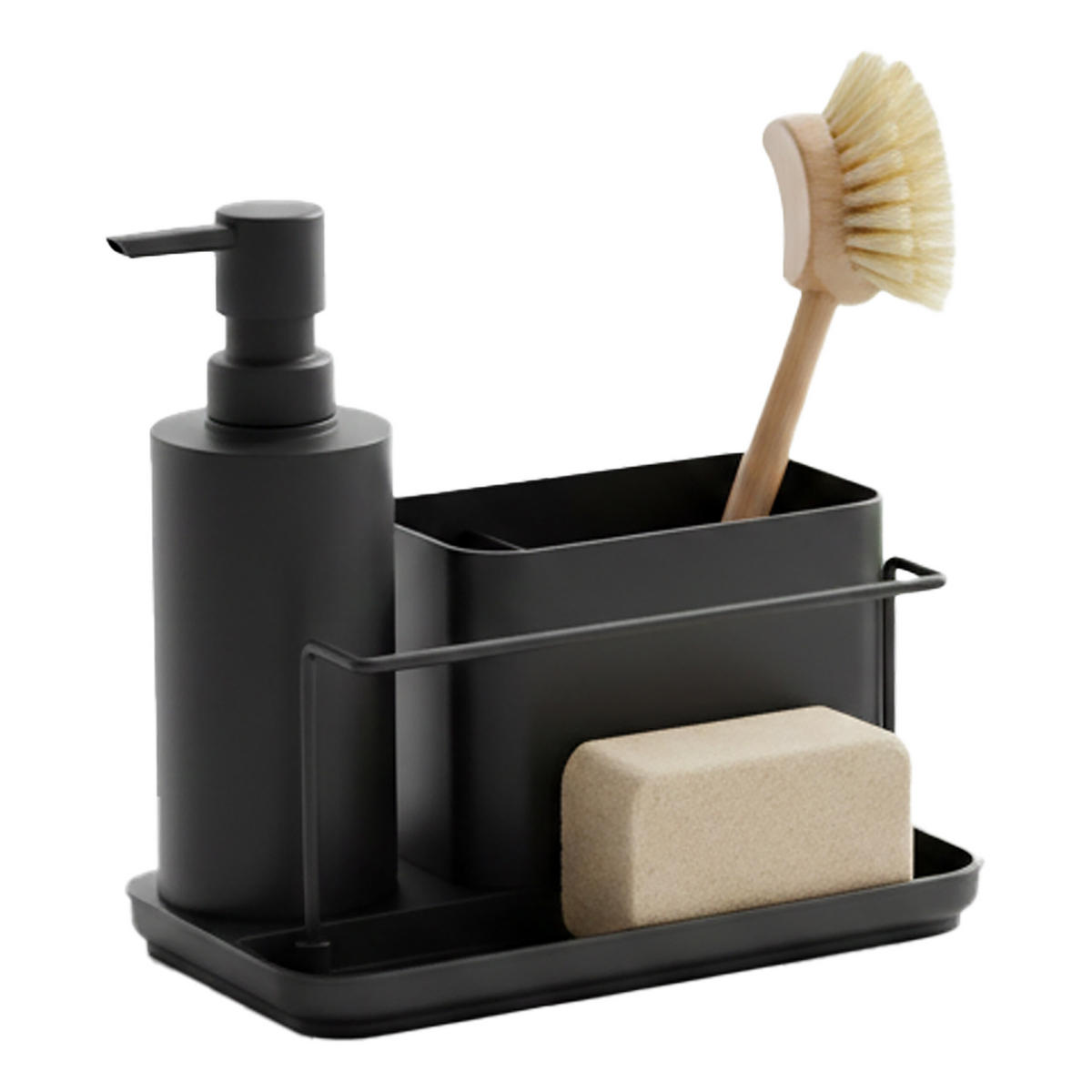 SPÜLBECKEN-ORGANIZER Set - Schwarz, Kunststoff/Metall (21/19/12cm) - Relaxdays