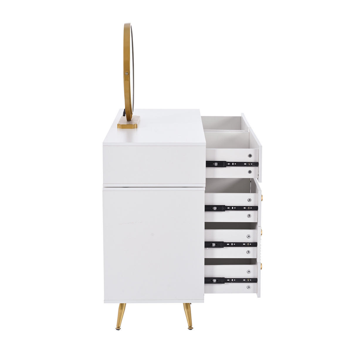 SCHMINKTISCH in Weiß Frisiertisch-Set mit LED Spiegel verstellbarem Seitenschrank ausziehbar , B100/T40/H78cm - Goldfarben/Weiß, Holzwerkstoff/Metall (100/78/40cm) - STILVORA