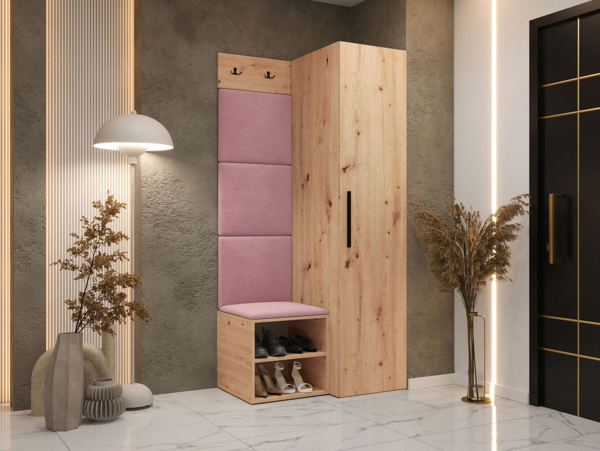 GARDEROBEN-SET Medi III - Hellrosa/Schwarz, Holzwerkstoff/Kunststoff (40/191/50cm) - MIRJAN24
