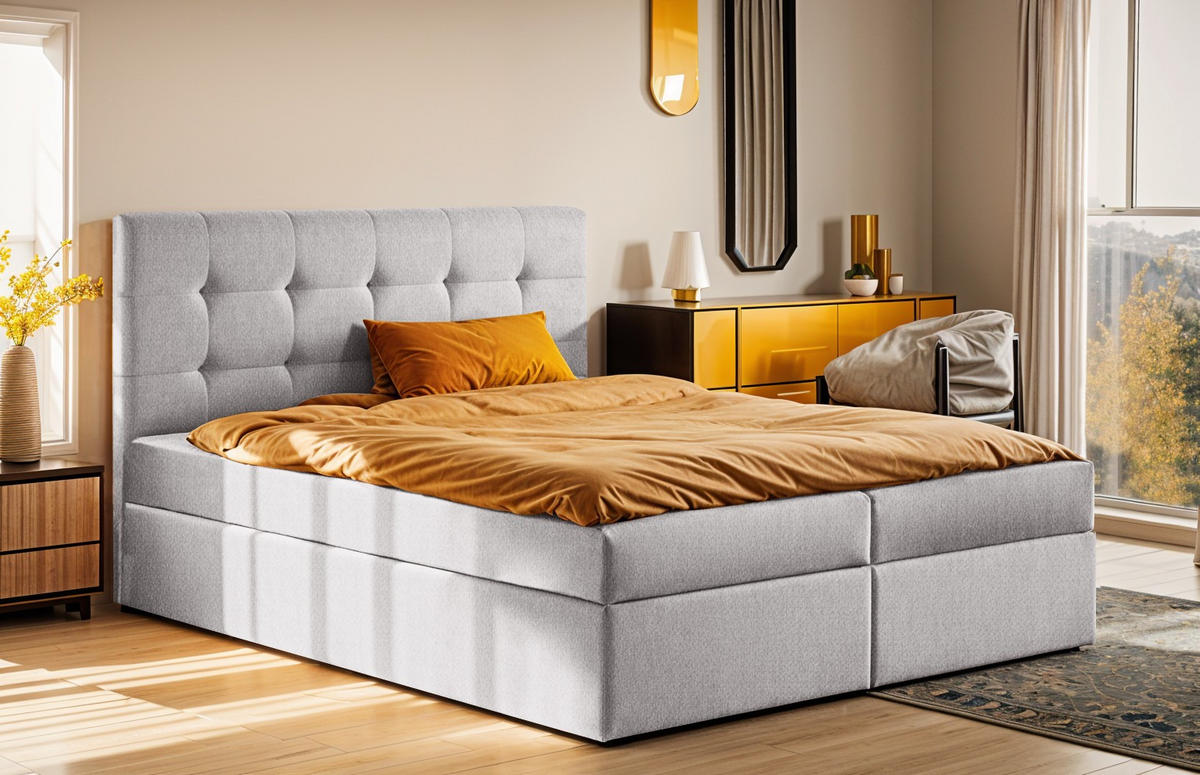 BOXBETT Mit Matratze Und Bettkasten LUDANO Stoff Soro Hellgrau 160x200 cm H2-Pocket - Hellgrau, Holz (120/200cm) - Kaiser Möbel