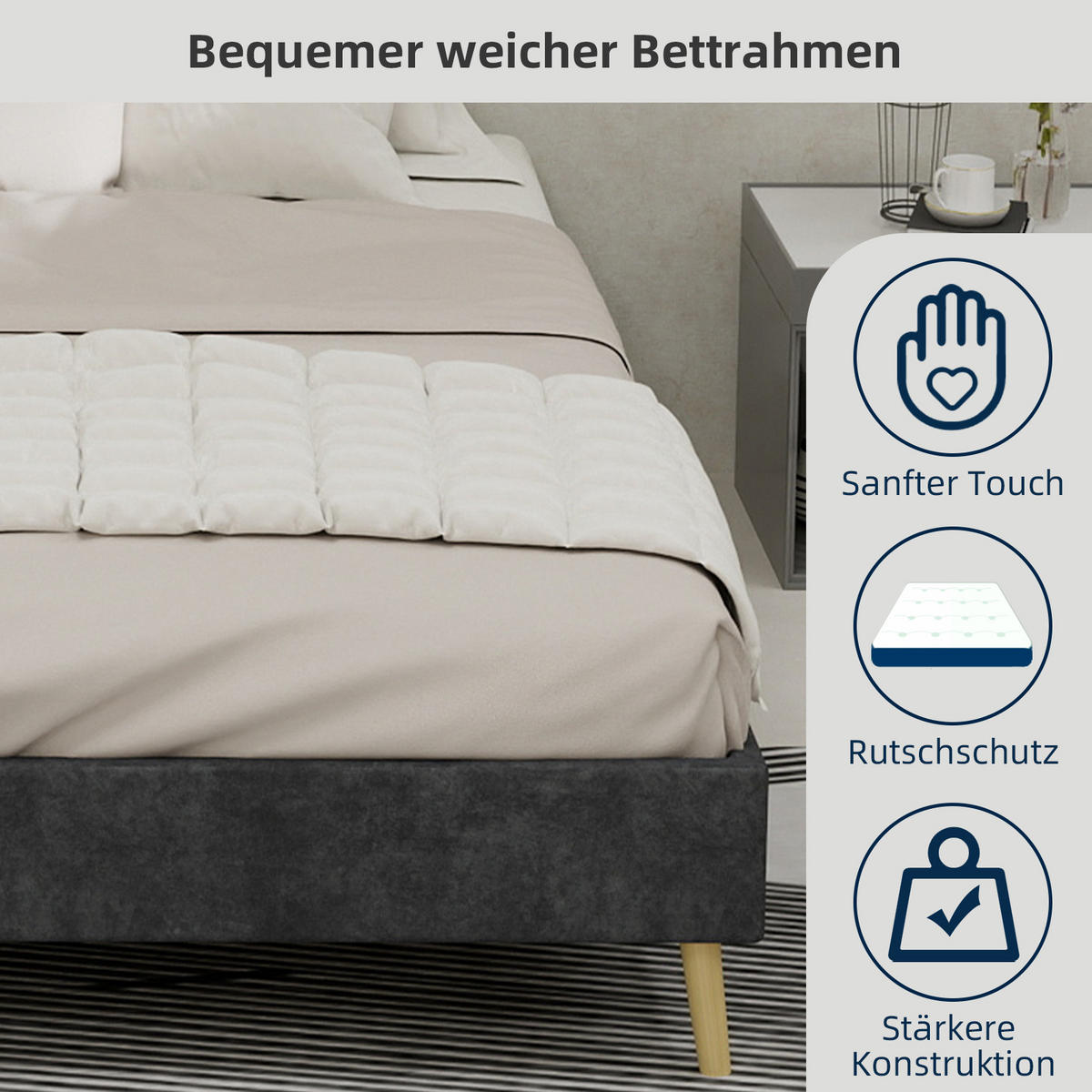 POLSTERBETT 140/200 cm grau aus Stoff und Metall mit Stauraum - Grau, Textil (140/200cm) - OKWISH