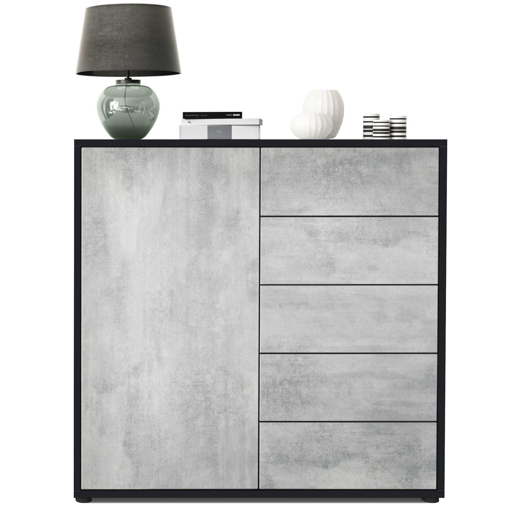 KOMMODE Ben Front in Beton Oxid Optik - Hellgrau, Holzwerkstoff (79/74/36cm) - Vladon