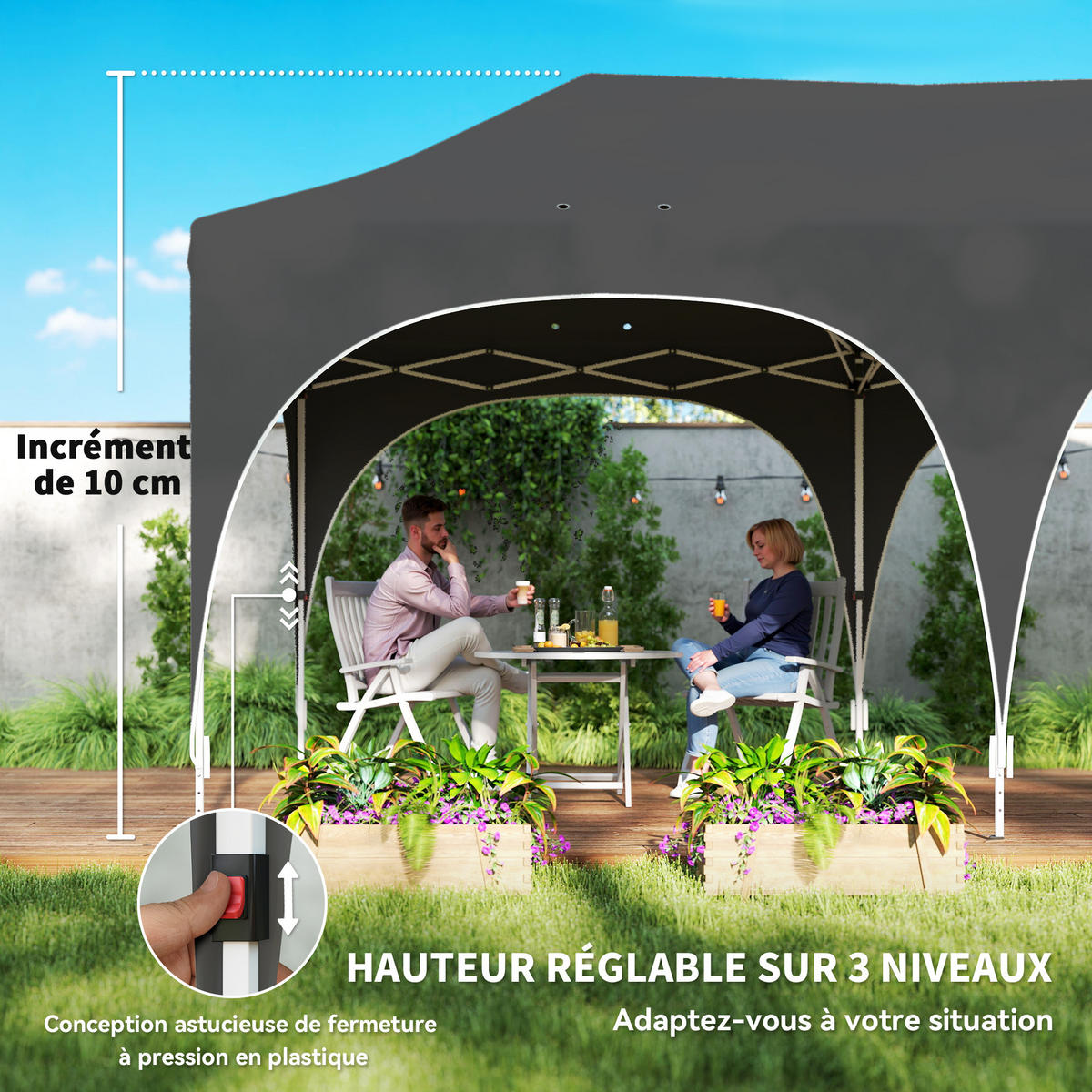 PAVILLON DE-14048 3/6 m, 6 Seitenwände, UV30+ Grau - Dunkelgrau, Metall (300/315/598cm) - ComfortXL