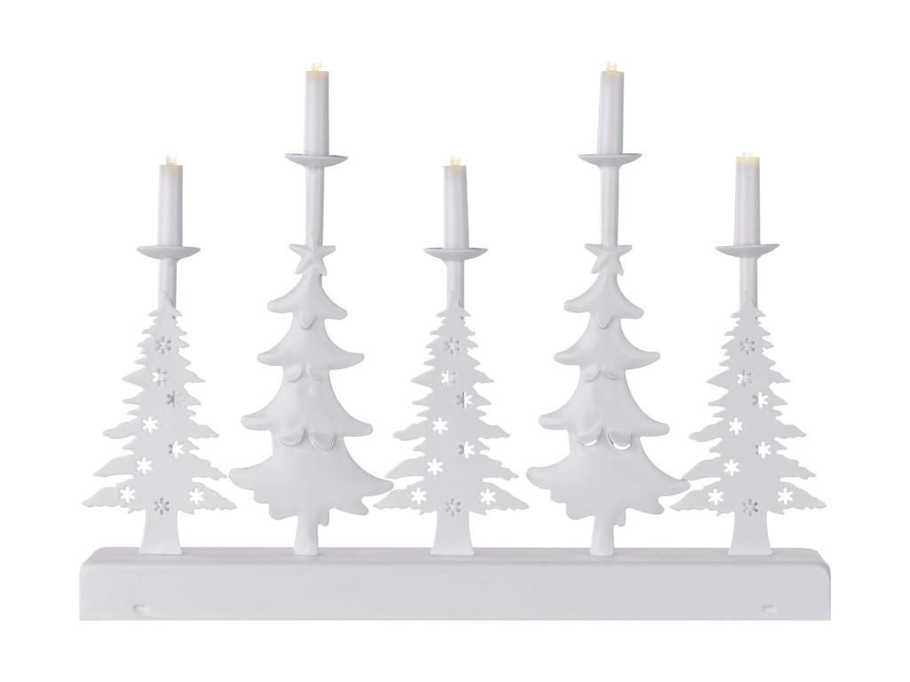 LED-WEIHNACHTSLEUCHTER mit Bäumen und Kerzen, Warmweiß, 24 cm, mit Timer - Weiß, Metall (32.5/24/5cm) - LAALU