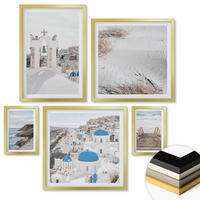 WANDBILDER 5er Set - 50x50 cm & 20x30 cm & 40x60 cm Goldrahmen - Meeresarchitektur Santorin - Goldfarben, Kunststoff (40/60cm) - ArtPrintCave