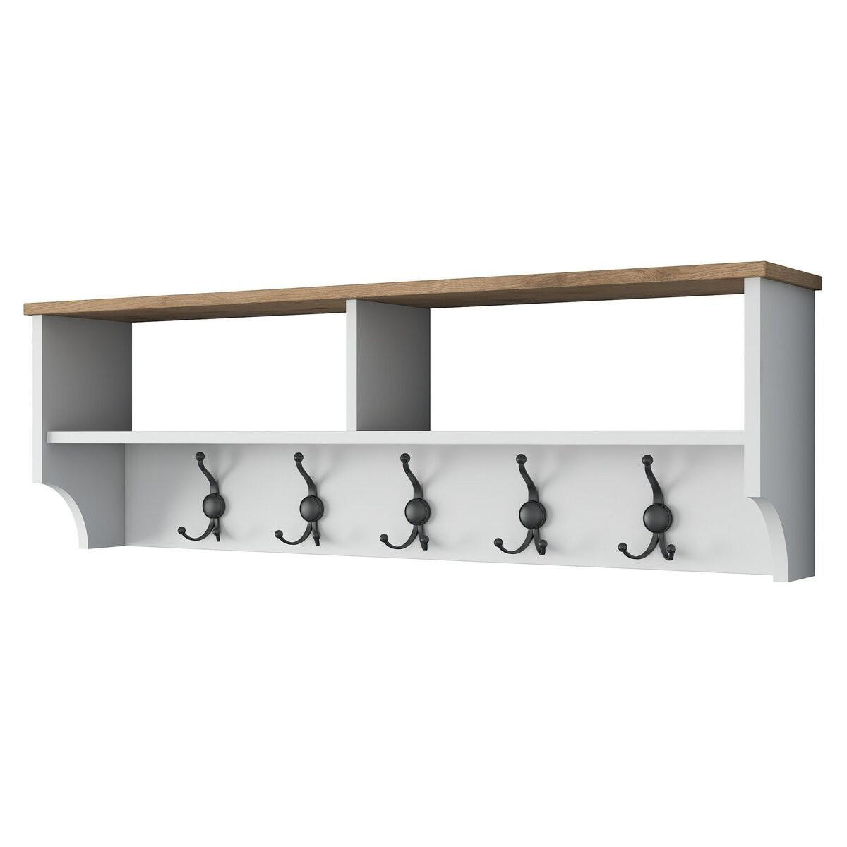 GARDEROBE mit 2 fächern und 5 haken 22,2/120/37,2 cm - Walnussfarben, Holzwerkstoff (120/37.2/22.2cm) - Calicosy