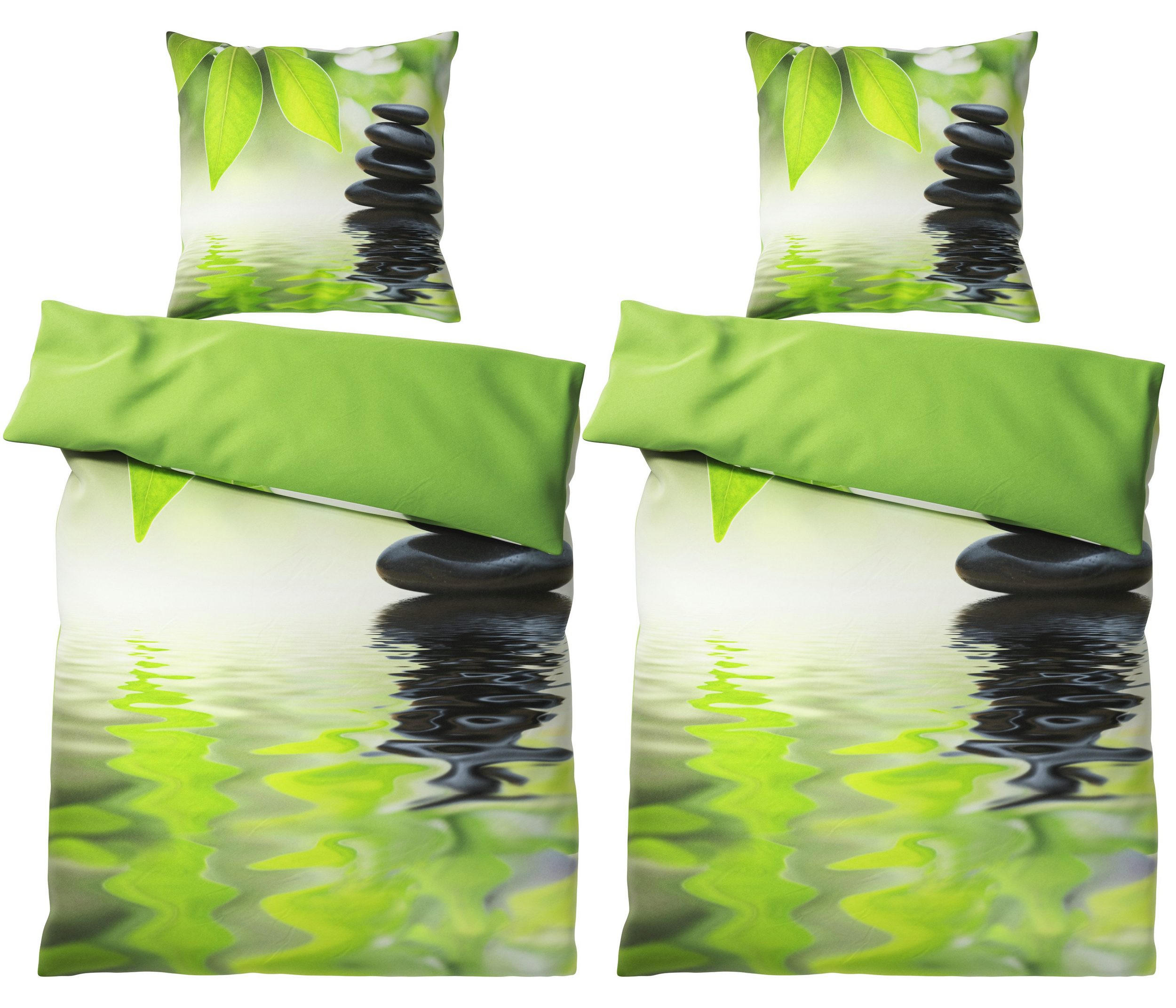 BETTWÄSCHE 4-teilig Harmony - Grün, Naturmaterialien (135/200cm) - Sanilo