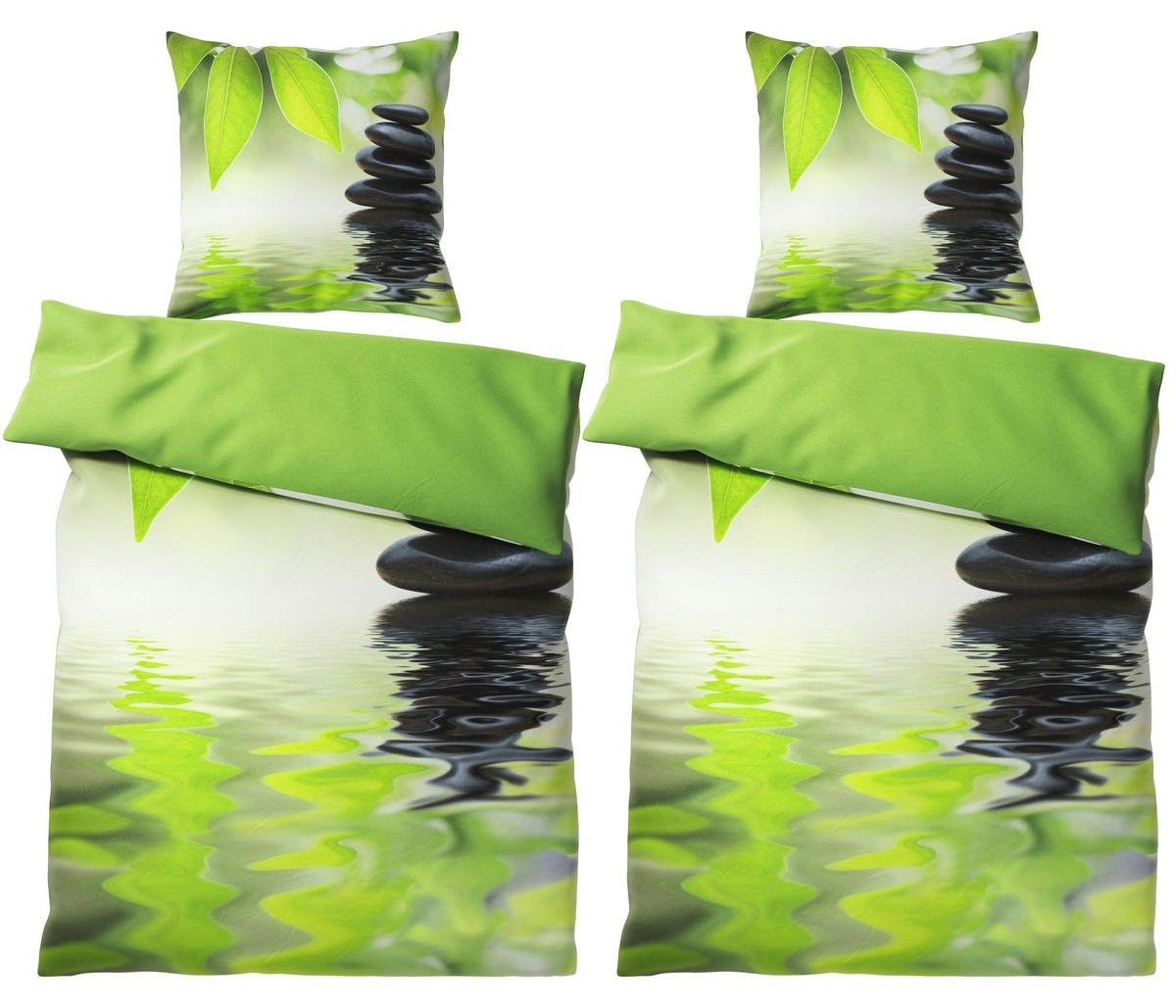 BETTWÄSCHE 4-teilig Harmony - Grün, Naturmaterialien (135/200cm) - Sanilo