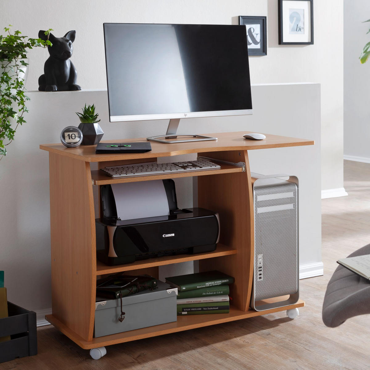 SCHREIBTISCH Computertisch Rollen 3D-Ecken, Beige 90x50x71 cm - Beige/Weiß, Holz (50/90/71cm) - KADIMA DESIGN