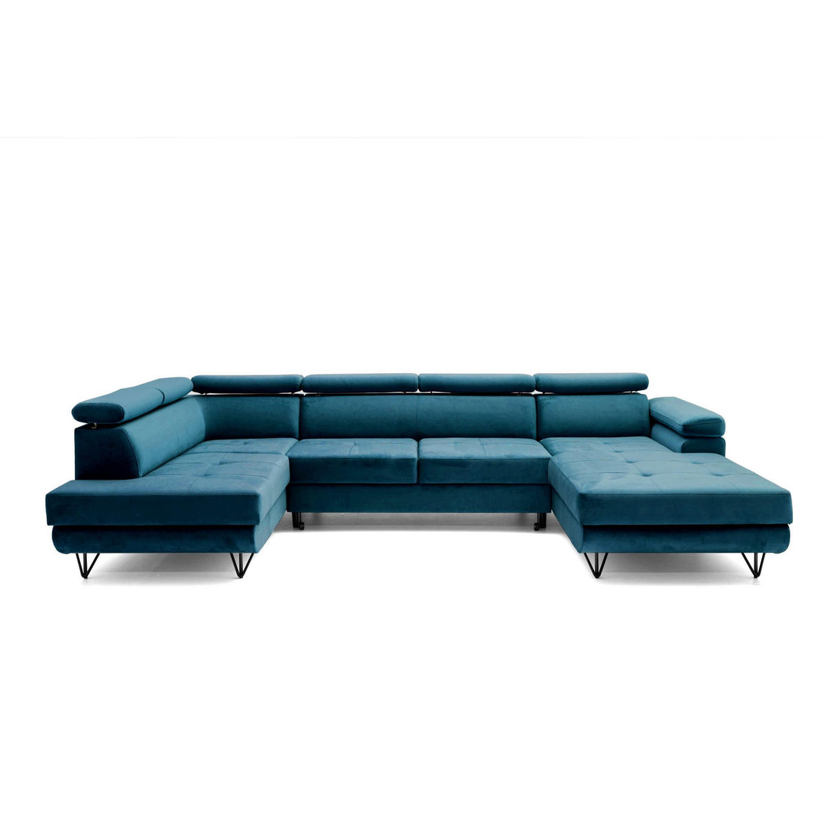 ECKSOFA U-Form JUNIOR U Links mit Schlaffunktion 128x254 Velours Smaragdgrün - Smaragdgrün/Schwarz, Holz/Textil (323/90/184cm) - Muffo