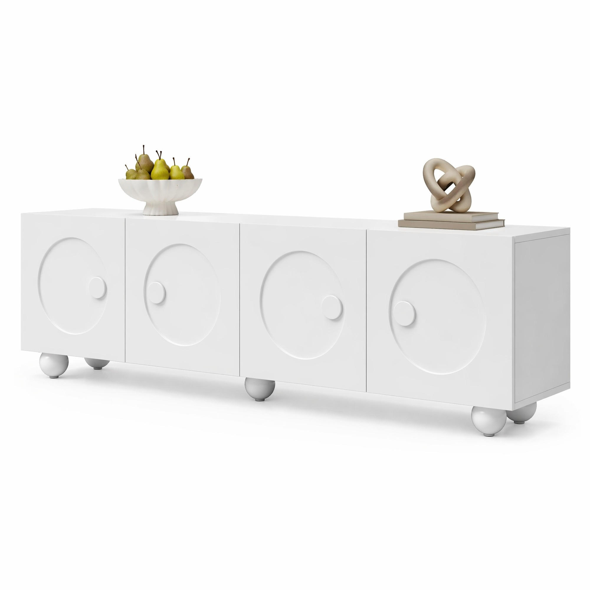 STILVORA TV STOLEK bílý s dvířky s 3D reliéfním panelem, do obývacího pokoje, 180,5×38×50 cm