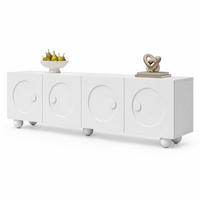 LOWBOARD in Weiß TV-Schrank mit 3D-Wandrelief-Türpaneelen für Wohnzimmer, B180.5/T38/H50 cm - Weiß, Holzwerkstoff/Metall (180.5/50/38cm) - STILVORA