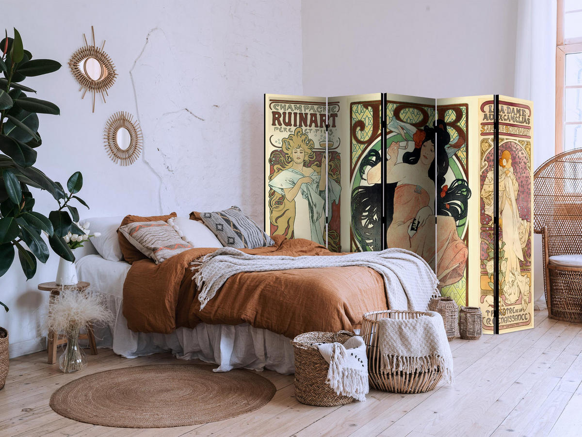 PARAVENT Akustik 5-tlg 225x172 cm Frauenbilder Abstraktion - Multicolor, Holz/Textil (225/172/3cm) - Muralo