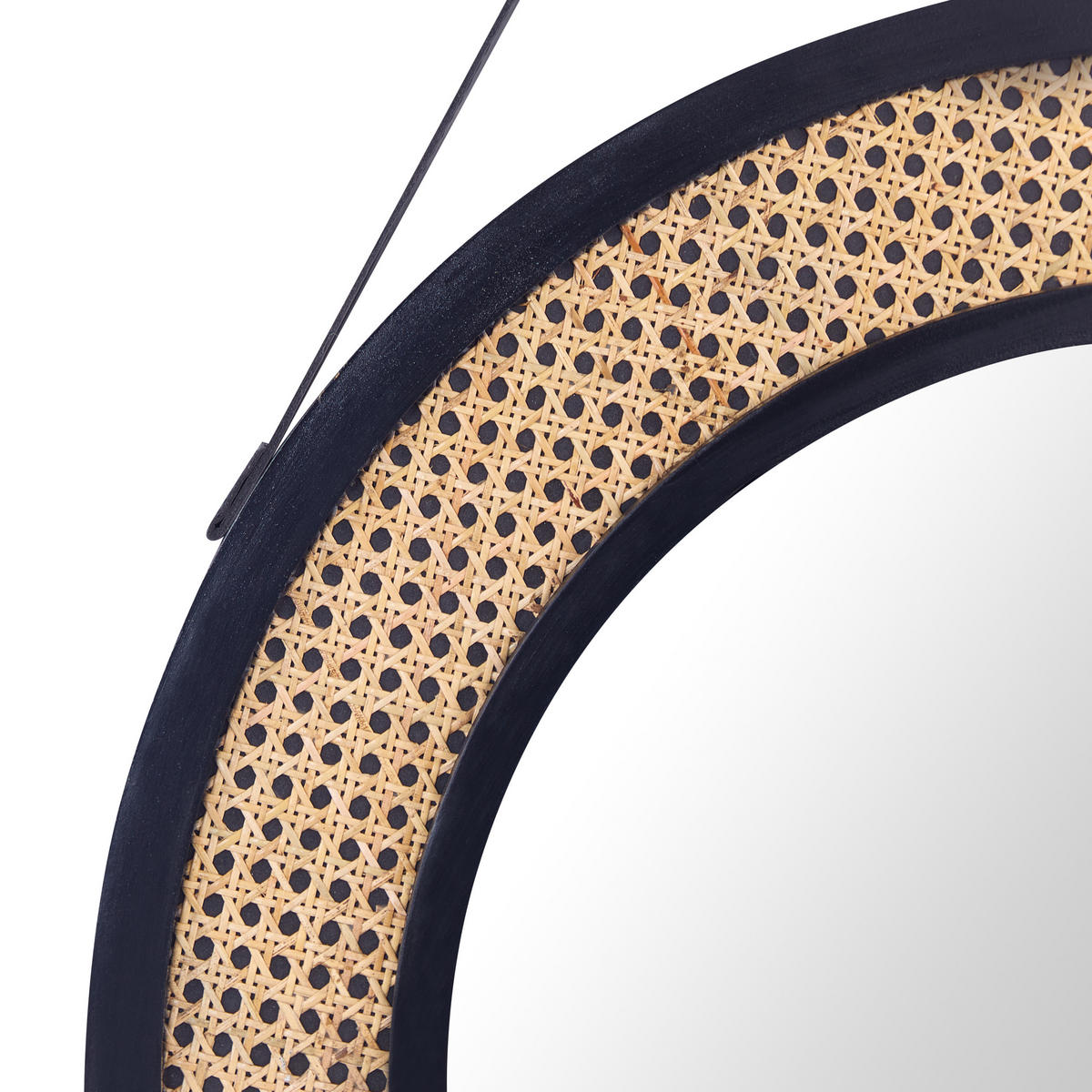 WANDSPIEGEL Rattan naturfarben/schwarz mit Aufhängeband rund 70 cm Cambrai - Schwarz/Naturfarben, Naturmaterialien (70/104/3cm) - Beliani