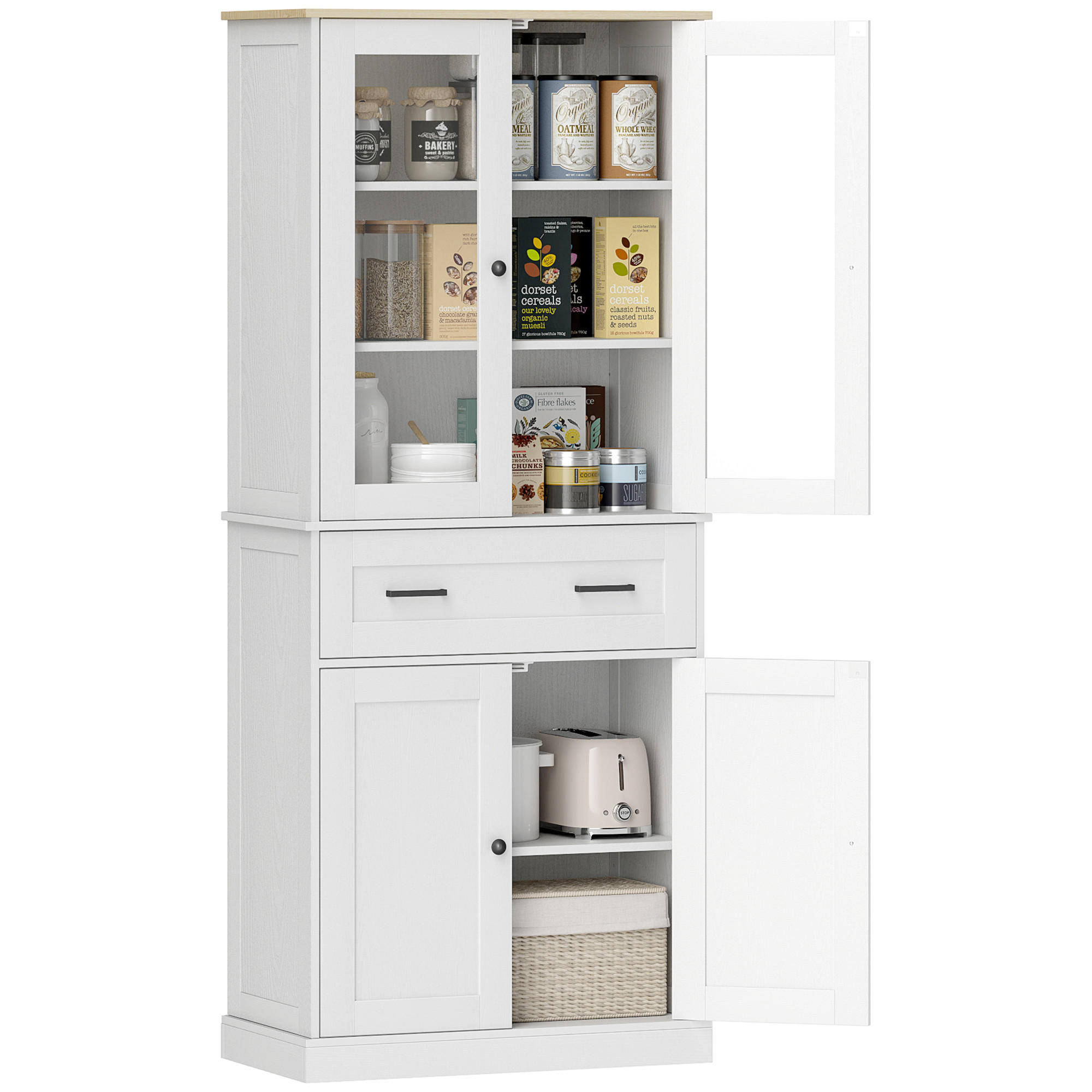 KÜCHENSCHRANK, Hochschrank mit Schublade, 76 x 40 x 182,5 cm, Cremeweiß - Weiß, Holzwerkstoff (76/182.5/40cm) - HOMCOM