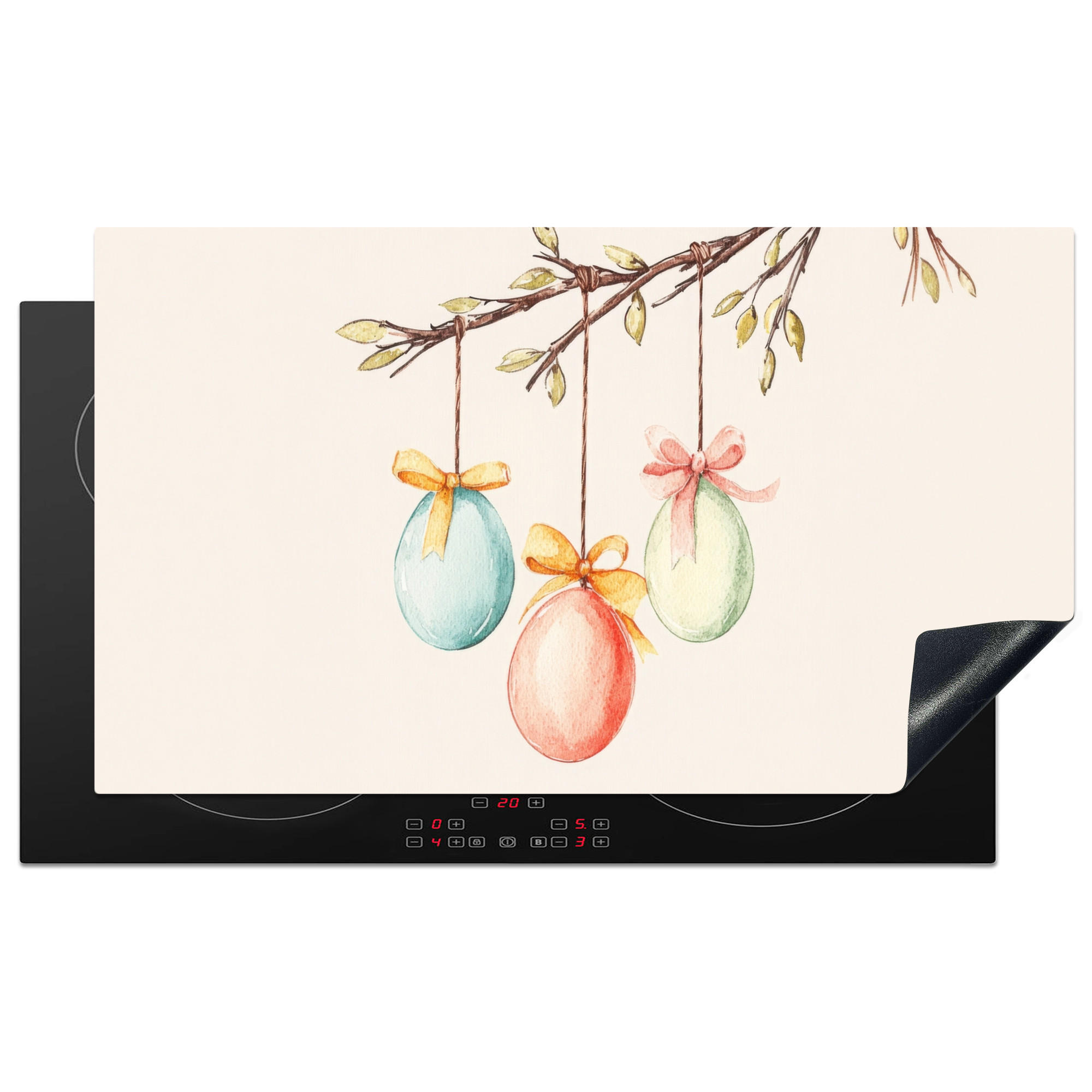 HERDABDECKPLATTE Osterkuchen - Schleife - Eier Ceranfeldabdeckung 90x52 cm - Creme, Kunststoff (90/52/0.2cm) - MuchoWow