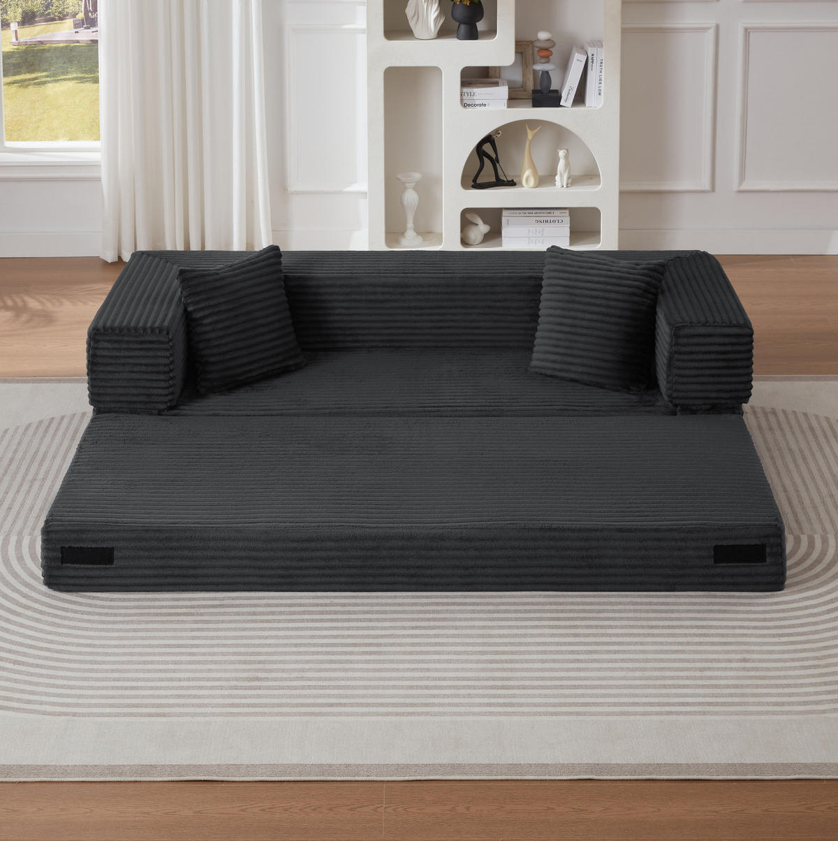 SOFA mit Schlaffunktion Cord Dunkelgrau - Dunkelgrau, Kunststoff (76/60/200cm) - Meubliv