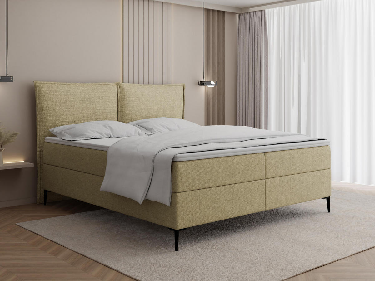 BOXBETT Calio Rise mit Bettkasten, Hell-Olivgrün Chenille 120x200 cm – inkl. H4 Taschenfederkern Matratze & Foam Topper - Schwarz/Olivgrün, Holz/Holzwerkstoff (120/200cm) - WFL GROUP