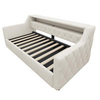 TAGESBETT 90/200 cm mit LED und Hydraulik-Stauraum, DE-42017, in Beige - Beige, Holzwerkstoff (90/200cm) - ComfortXL