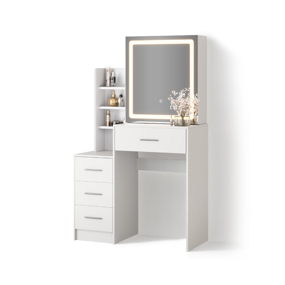 SCHMINKTISCH Monza Weiß 80 cm mit LED-Spiegel - Weiß, Holzwerkstoff (80/131.6/36cm) - Livinity®