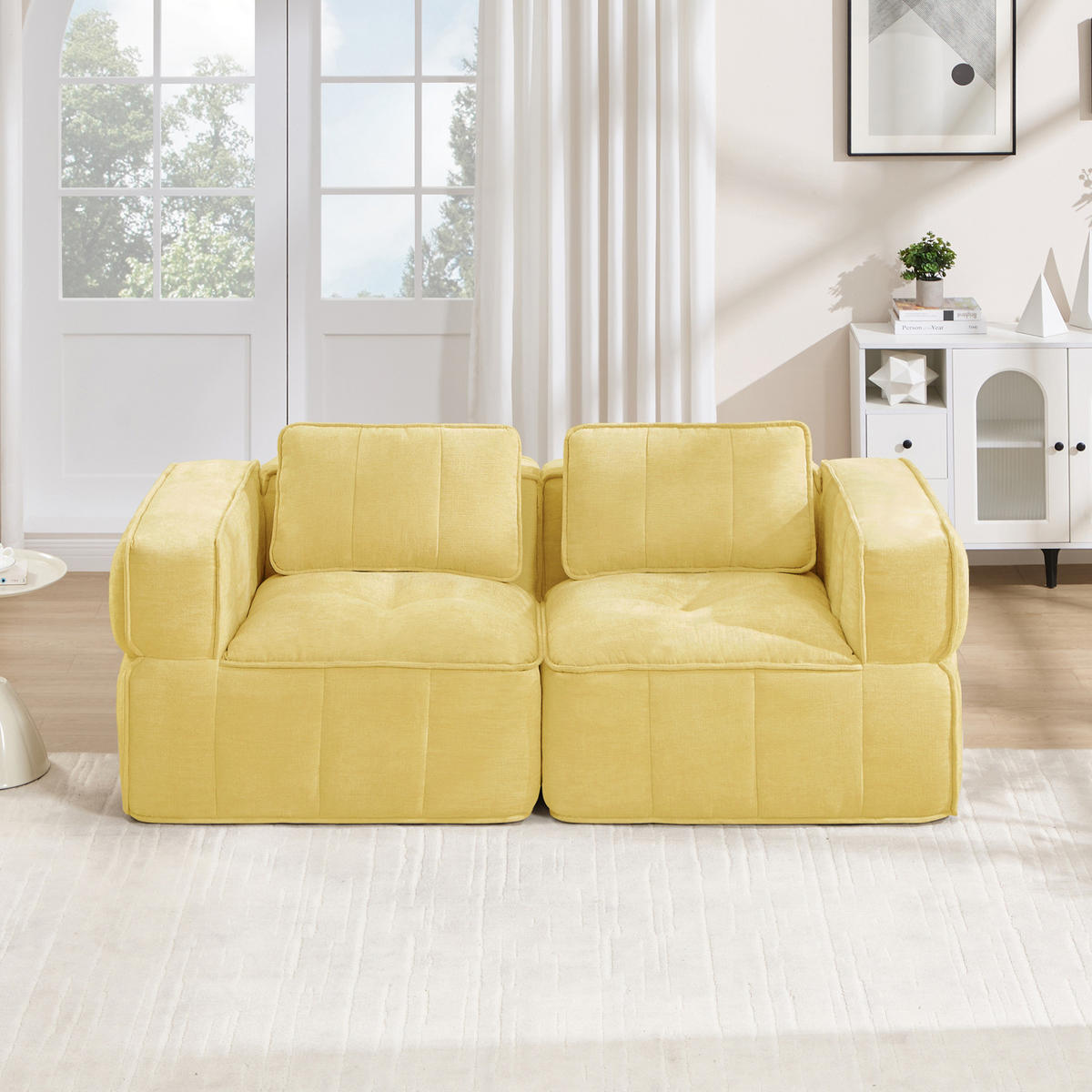 SOFA 198/93/67 cm in Gelb, modular, rahmenlos und mit tiefer Sitzfläche - Gelb, Kunststoff (93/67/198cm) - Flora Grace