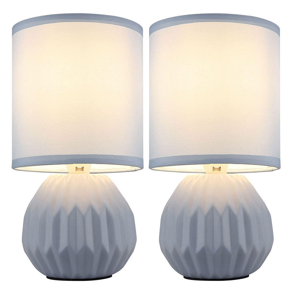LED TISCHLEUCHTE Keramik Blau Textil 2er Set - Blau, Textil (12/12/23cm) - Globo Lighting