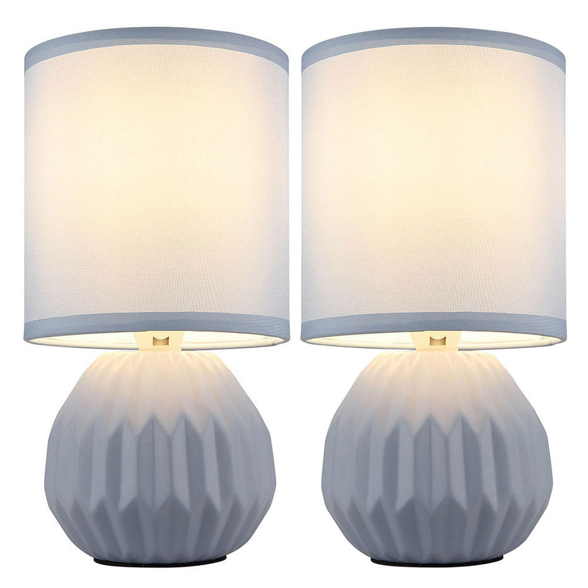 LED TISCHLEUCHTE Keramik Blau Textil 2er Set - Blau, Textil (12/12/23cm) - Globo Lighting