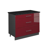 KÜCHENUNTERSCHRANK Fame-Line, Bordeaux Hochglanz/Anthrazit, 100 cm, AP Anthrazit - Bordeaux/Anthrazit, Holzwerkstoff (100/82/60cm) - Vicco