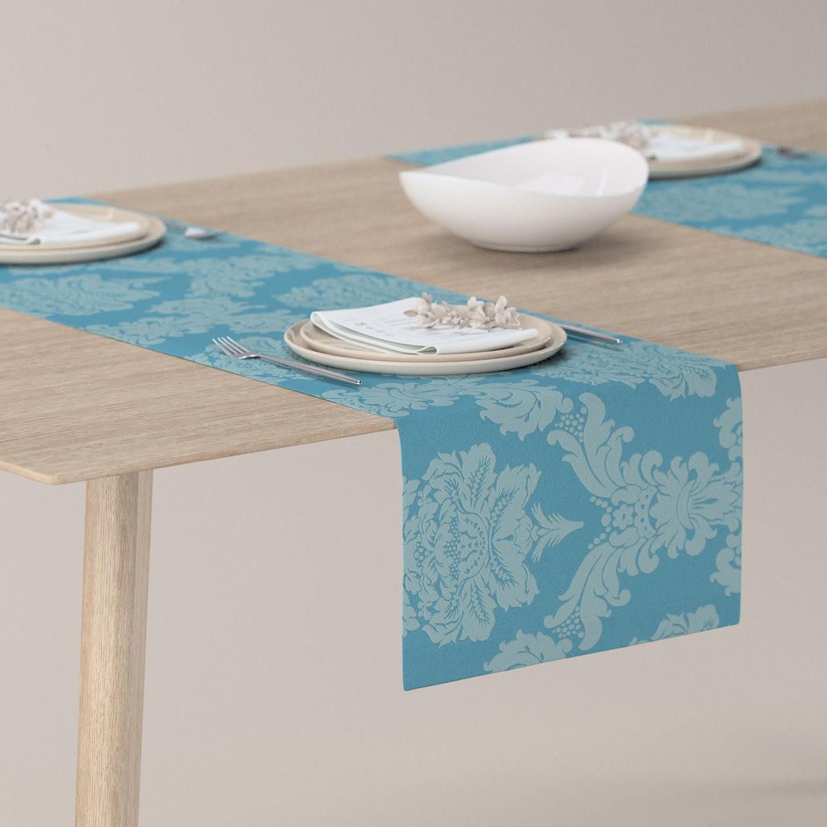 TISCHLÄUFER Damasco, blau, 40x130 cm - Blau, Textil (40/130cm) - Dekoria